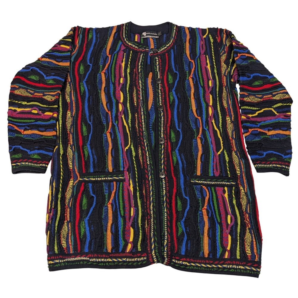 Purely Australian Merino Wool 3D Knit Cardigan Multi Color Coogi Style Womens S